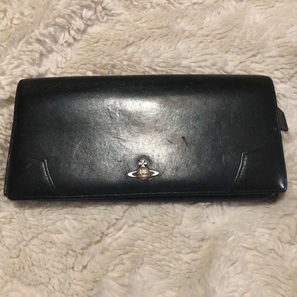 AUTHENTIC VIVIENNE WESTWOOD BLACK LEATHER LONG WALLET - multiple compartments